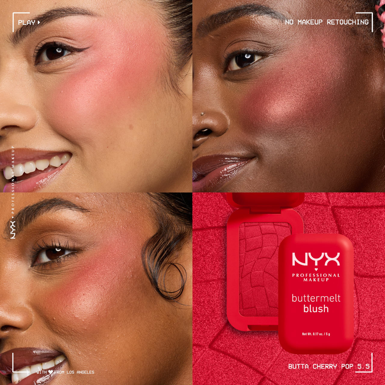 NYX Professional Makeup Buttermelt Blush- Face Makeup BUTTERMELT BLUSH 12H WEAR HIGH PIGMENT POWDER BLUSH, BUTTA CHERRY POP, BUTTA CHERRY POP, 0.17 oz