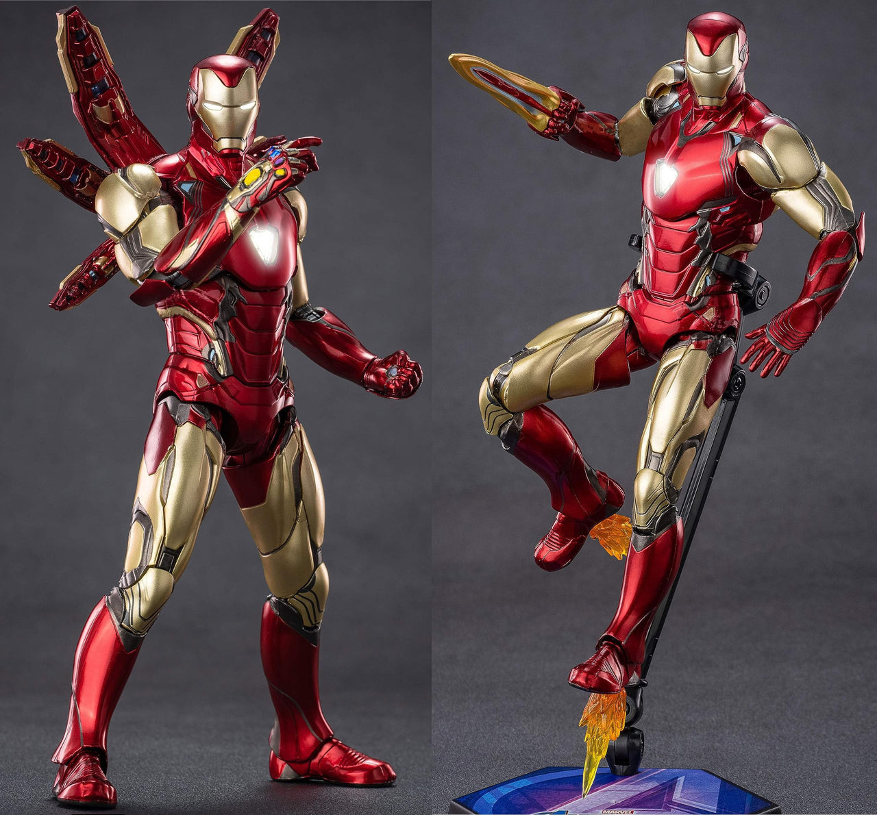 LonullyMege MK85Ironman(Deluxe Version) Action Figure-7inch Light with Chest and Eyes Metal Painting Collectable Model-20 Joints Movable with Multi Weapon Accessories Toys(1/10 Scale)
