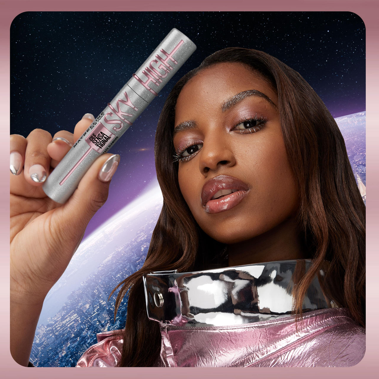 Maybelline Lash Sensational Sky High Glitter Mascara, Diamond Effect Eye Makeup for Lashes and Brows, Washable, Space Diamond, 1 Count