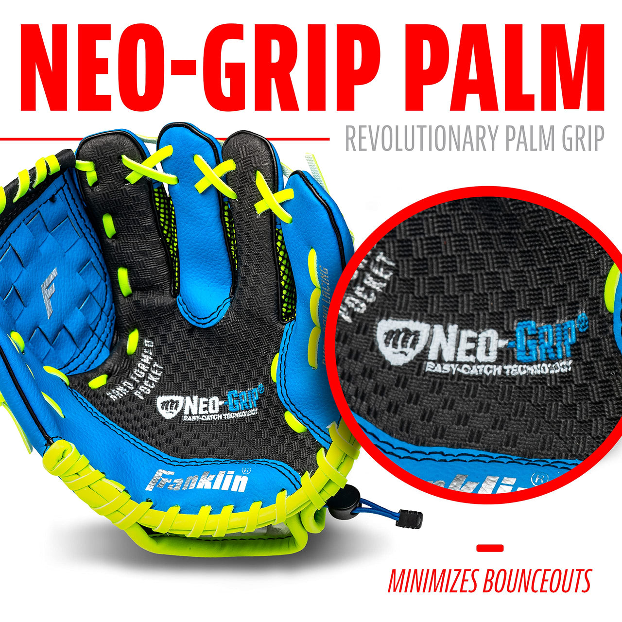 Franklin Sports Neo-Grip Teeball Gloves, Blue, Right Hand Throw