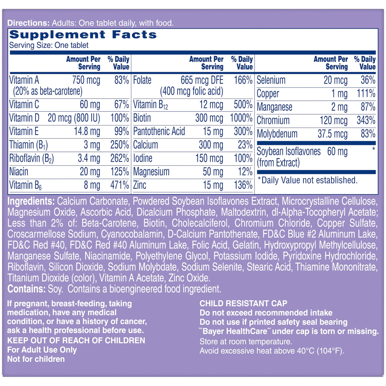 One A Day Women's Menopause Multivitamin with Vitamin A, Vitamin C, Vitamin D, Vitamin E and Zinc for Immune Health Support, Bone health, 50 Count (Packaging May Vary)