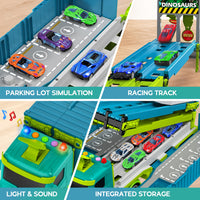 Thumbnail for Carrier Truck Race Track Toddler Toys, Foldable 3 Layer Toddler Track Playset, Dinosaur Toy Truck Transport Car Carrier & 8 Race Cars, Truck Car Kids Toy Gifts for Age 3 4 5 6+ Year Old Boys Girls