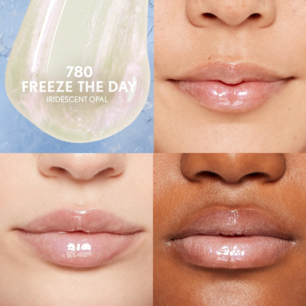 Covergirl Clean Fresh Yummy Plumper Lip Gloss, 780 Freeze The Day, Shiny, Vegan Formula, Easy to Apply, Minty Flavor, 0.33oz