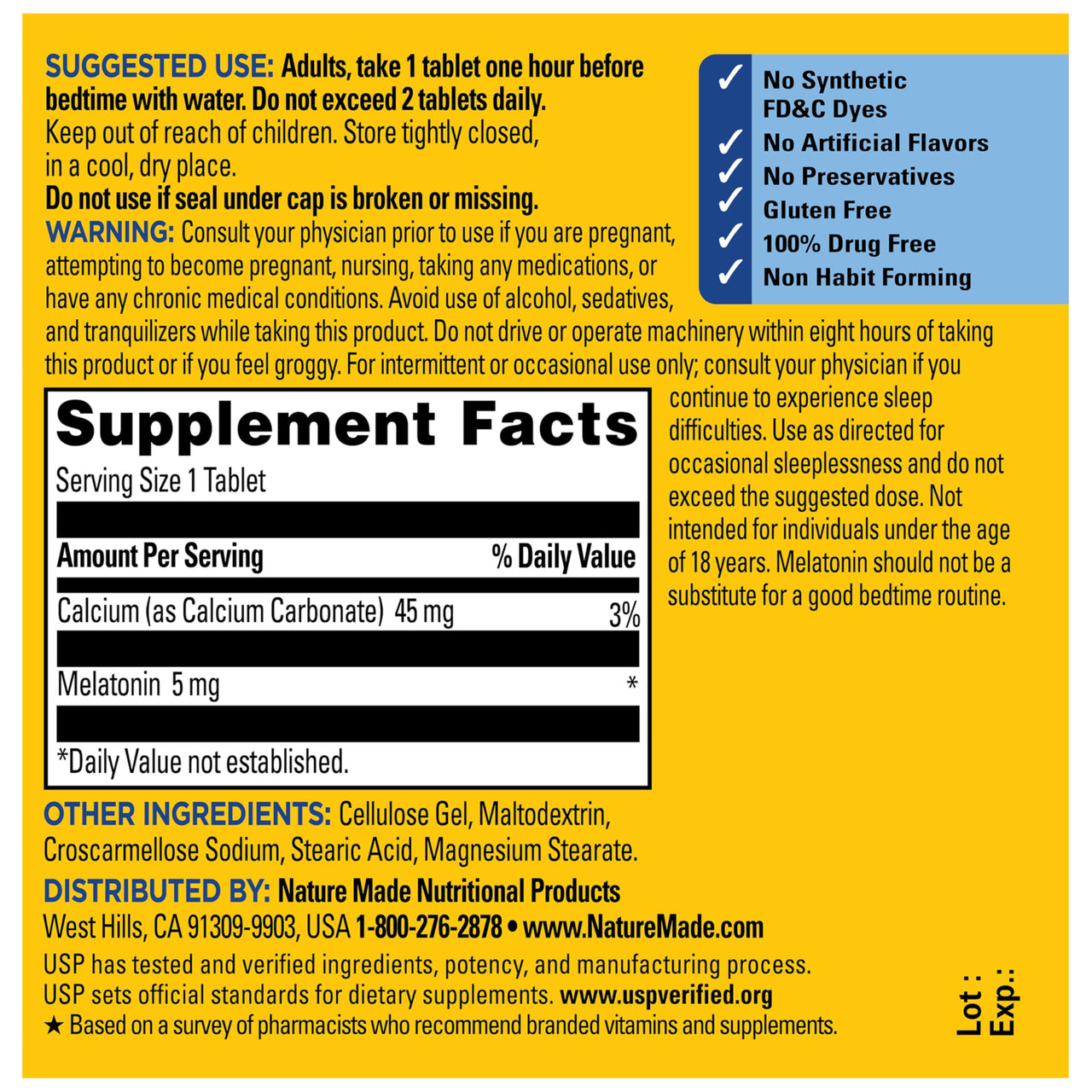 Nature Made Melatonin 5mg Extra Strength Tablets, 100% Drug Free Sleep Aid, Sleep Supplements for Adults, 300 Tablets, 300 Day Supply