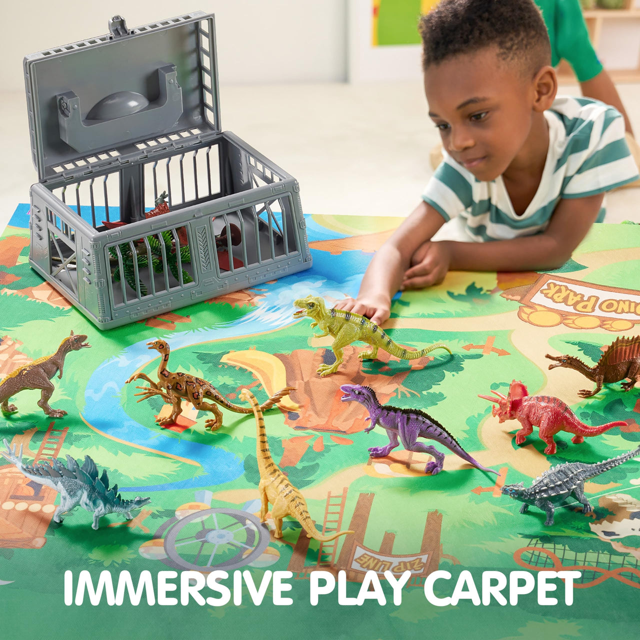 JOYIN Dinosaur Toys for Kids 3-5, 17 PCS Realistic Dinosaur Figures with Activity Play Mat & Storage Cage, Ideal Kids Toys for 3 Year Old Boys, Animals Toy for Boys Birthday Gifts