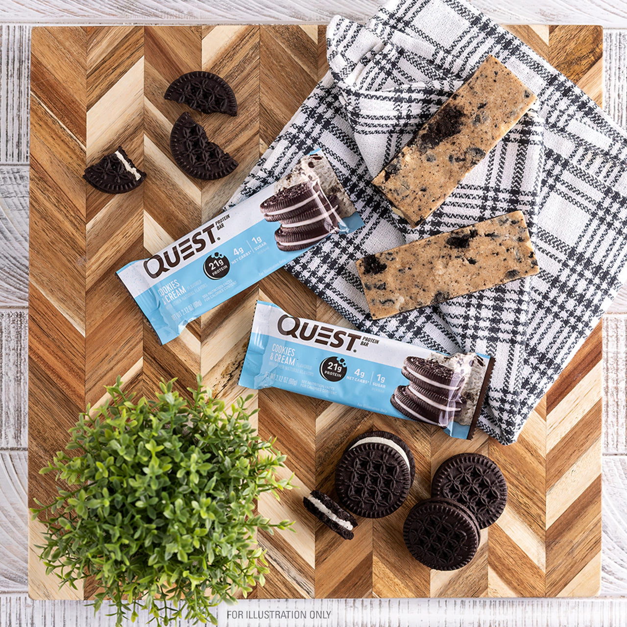 Quest Nutrition Cookies & Cream Protein Bars, 21g Protein, 1g Sugar, 4g Net Carb, High Fiber, Gluten Free, Keto Friendly, 12 Count