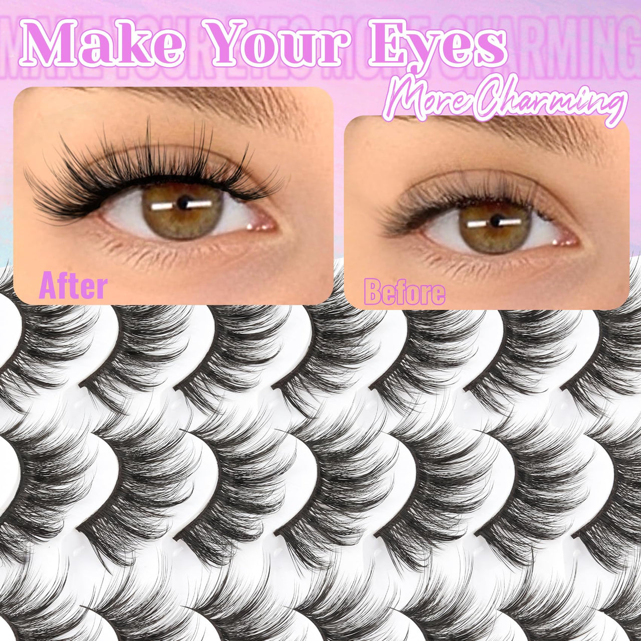 Losha Eyelashes Natural Look Faux Mink Lashes Pack Handmade Fluffy False Eyelashes 14 Pairs Cat Eye Lashes (54)