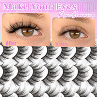 Thumbnail for Losha Eyelashes Natural Look Faux Mink Lashes Pack Handmade Fluffy False Eyelashes 14 Pairs Cat Eye Lashes (54)