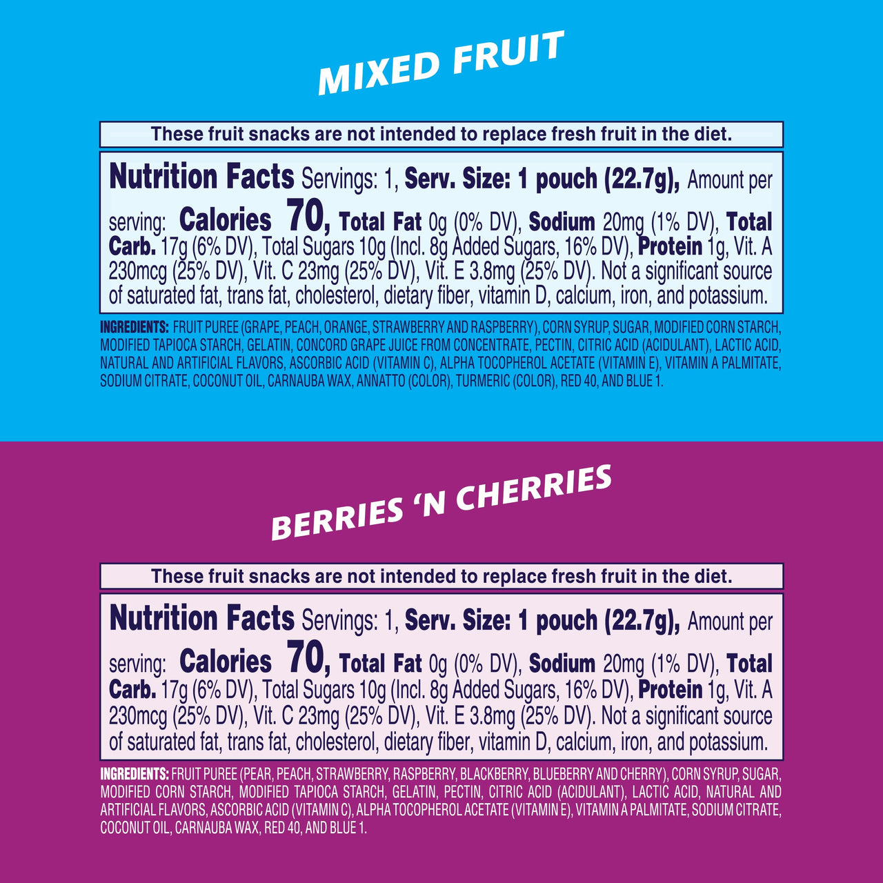 Welch's Fruit Snacks, Mixed Fruit & Berries 'N Cherries Variety Pack, Great for School Lunches, Bulk Pack, Individual Single Serve Bags, 0.8 oz (Pack of 60)
