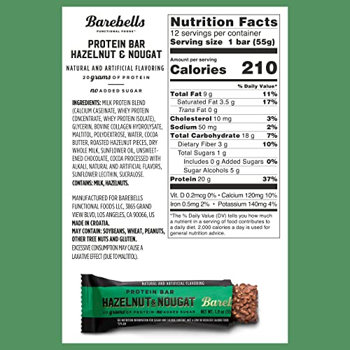 Image 2 of BAREBELLS Protein Bars Hazelnut & Nougat - 12 Count, 1.9oz Bars
