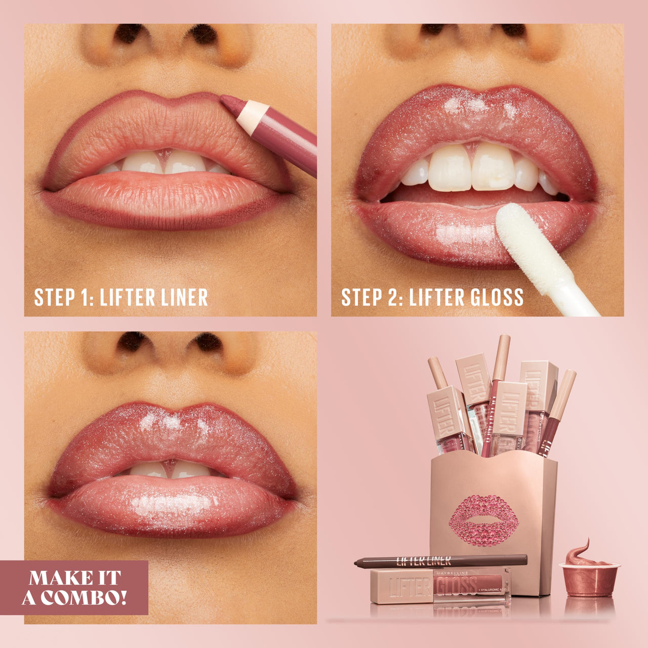MAYBELLINE Lifter Gloss and Lifter Liner Makeup Gift Set, Lip Gloss and Lip Liner in Shades Petal and Line Leader
