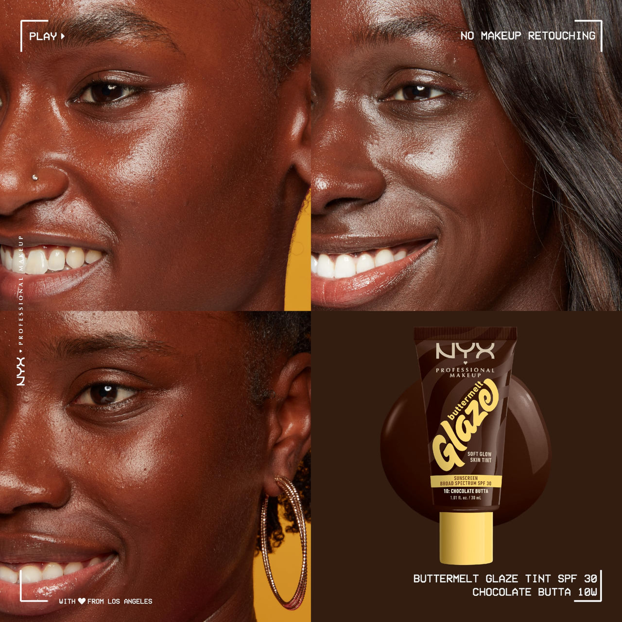 NYX PROFESSIONAL MAKEUP Buttermelt Glaze Soft Glow Skin Tint + SPF 30, Up To 12HR Wear, 10 Chocolate Butta