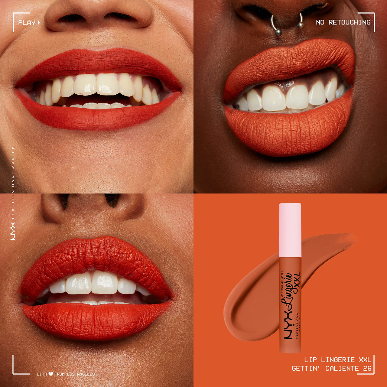 NYX PROFESSIONAL MAKEUP Lip Lingerie XXL Matte Liquid Lipstick - Gettin Caliente (Bright Red Orange)
