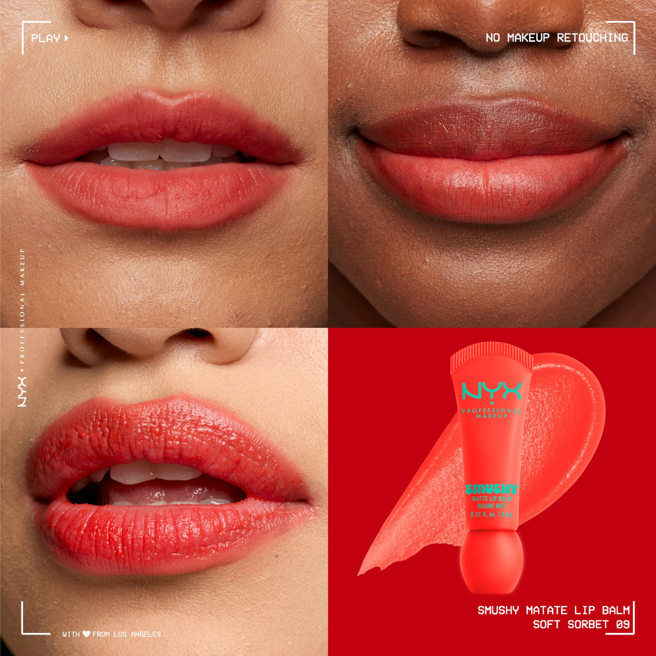NYX PROFESSIONAL MAKEUP Smushy Matte Lip Balm, Tinted Lip Moisturizer with Soft, Matte Finish - Soft Sorbet (Orange)