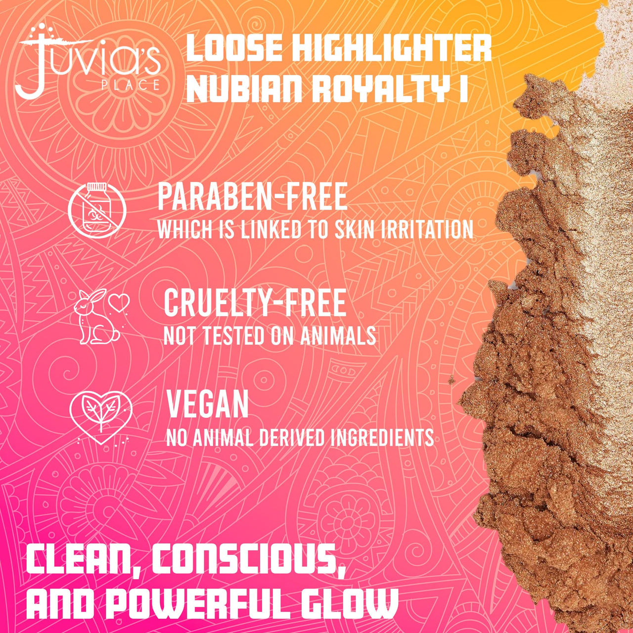 Juvia's Place Loose Highlighter Nubian Royalty 1 - Illuminating Loose Powder Highlighter Makeup, Shimmer Powder that gives Radiant Glow - Suitable for all Skin Tone