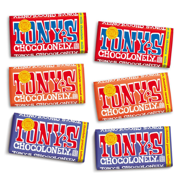 Tony's Chocolonely - Top 3 Milk Chocolate Bundle - Belgium Chocolate Bar, No Artificial Flavoring, Made From Fairtrade & B Corp Certified - 6.35 Oz, 6 Bars