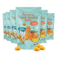 Thumbnail for Image 1 of Default Title for the product Amara Smoothie Melts - Mango Carrot - Organic Baby Snacks w/ Fruits & Veggies - Plant Based Yogurt Melts - Healthy Toddler Snack - Activity Book Included - Enjoy From 10+ Mos - 6 Resealable Bags