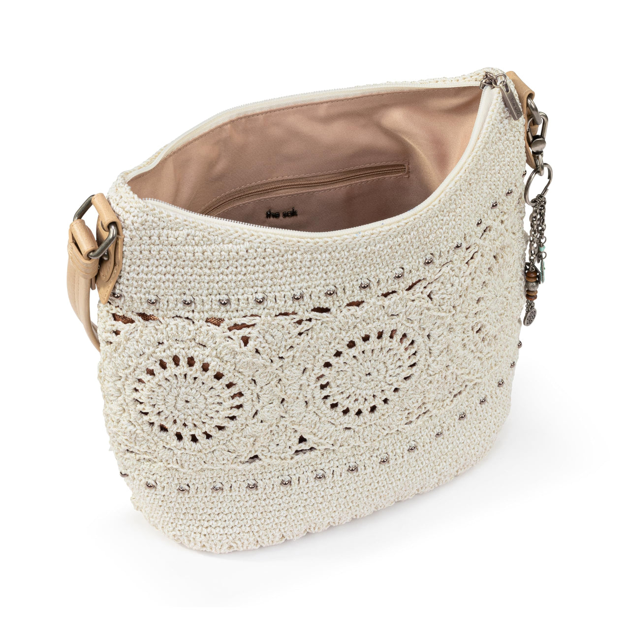 The Sak Sequoia Large Hobo Bag - Premium Leather Women's Handbag for Everyday & Travel - Designer Purse With Shoulder Bag Strap, Zipper Closure and Pockets - Natural Medallion