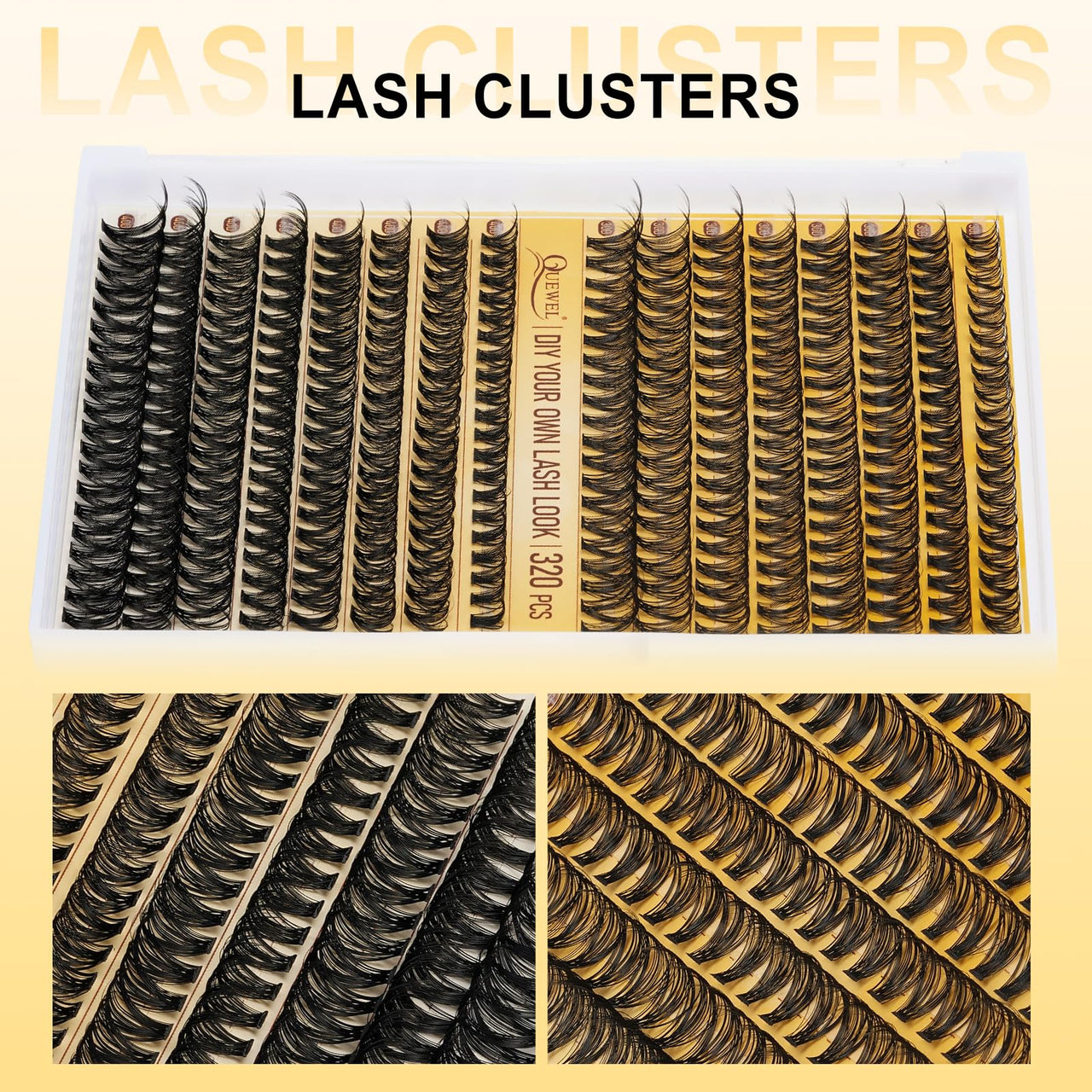 QUEWEL Lash Clusters Kit, 320 Pcs 30D+40D Lash Cluster Eyelash Extensions 9-16mm Lash Clusters Wispy Kit with Eyelash Clusters Bond and Seal Glue Remover Tweezers (30D+40D Kit)
