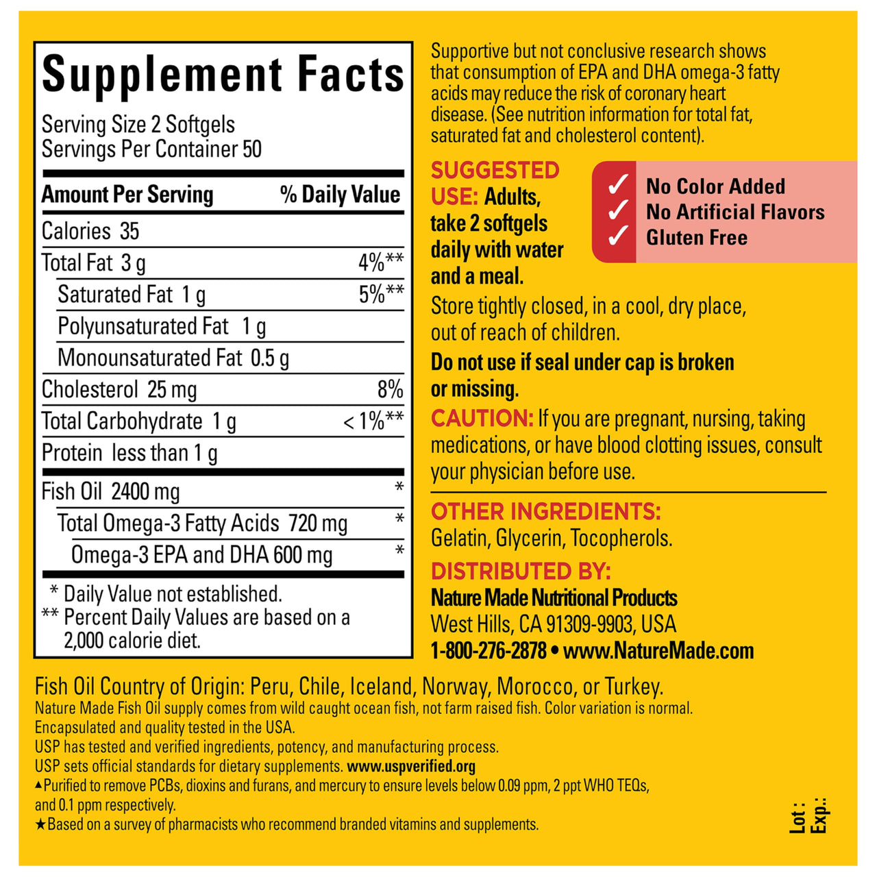 Nature Made Fish Oil Omega 3 Supplements, 1200mg Softgels, Omega 3 Fish Oil for Healthy Heart Support, 100 Softgels, 50 Day Supply
