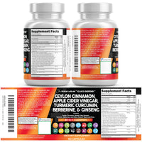 Thumbnail for Clean Nutraceuticals Ceylon Cinnamon Capsules + Berberine Turmeric Apple Cider Vinegar Ginseng Bitter Melon Gymnema Milk Thistle Fenugreek Supplement Pills Powder for Men & Women