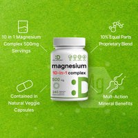 Thumbnail for Magnesium Complex 500mg, 240 Veggie Capsules – 10-in-1 Glycinate, Citrate, Malate, Oxide, & More – 100% Chelated for Easy Absorption – Essential Mineral Supplement – Non-GMO