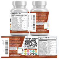 Thumbnail for Clean Nutraceuticals Lions Mane 20in1 Mushroom Supplement with Turkey Tail Reishi Cordyceps Chaga Maitake Meshima Poria Cocos Shiitake Oyster Porcini Enoki - 1 Pack