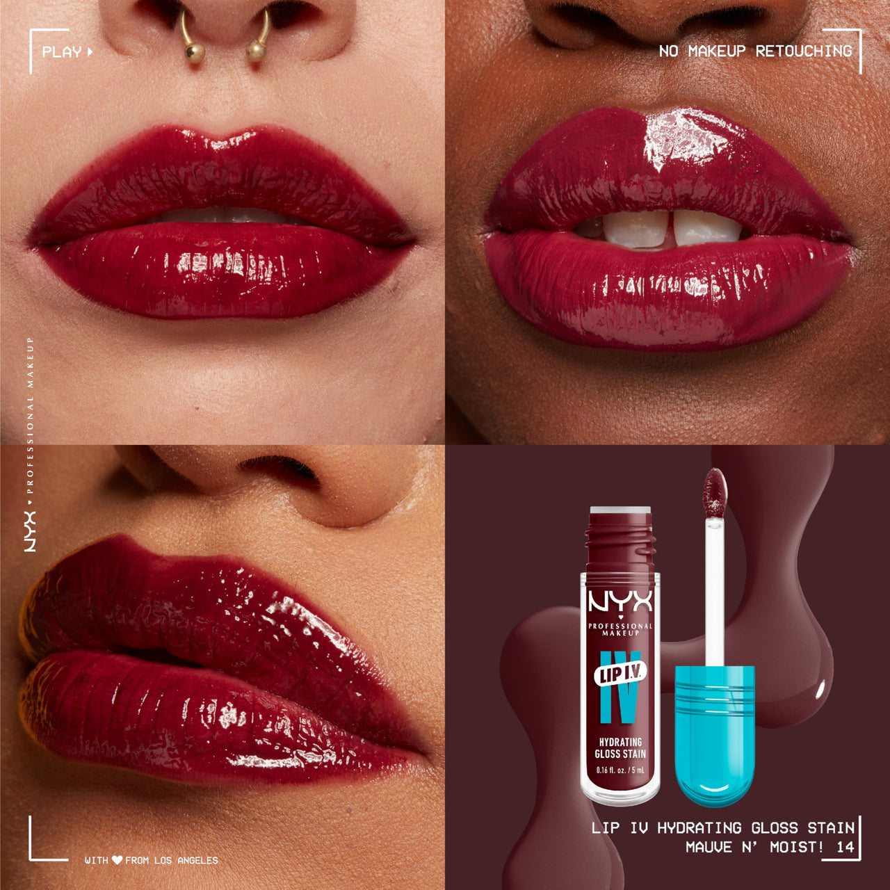 NYX PROFESSIONAL MAKEUP Lip IV Hydrating Glossy Lip Stain with 12HR Hydration - Mauve N Moist (Purple)