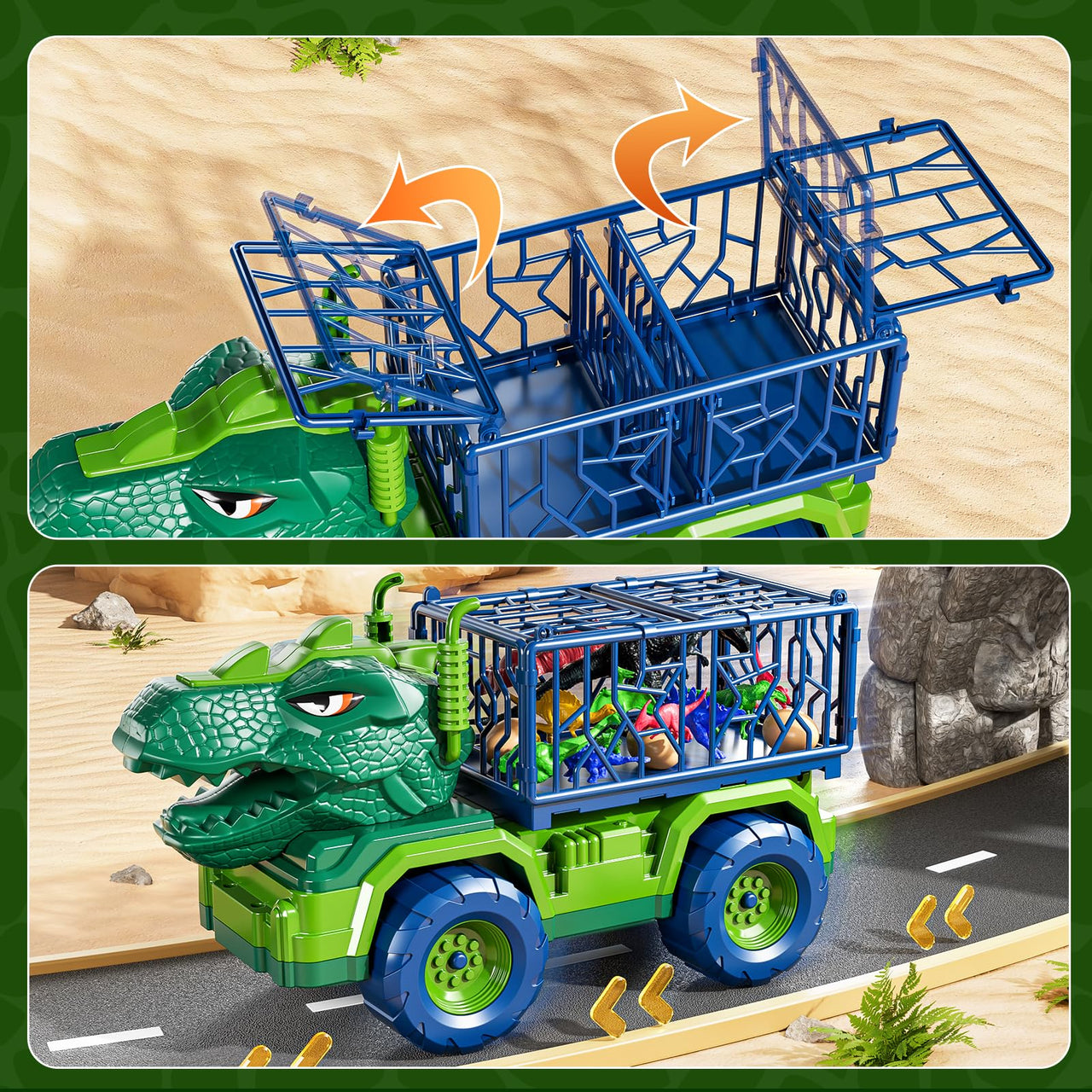 Guminnara 22 in 1 Toddler T-rex Dinosaur Truck Toy Set for Kids Boys 3-5 5-7, Tyrannosaurus Carrier Transport Truck with 18 Jurassic Dino Figures Birthday Toy for Boys Girls 3 4 5 6 7 Years Old