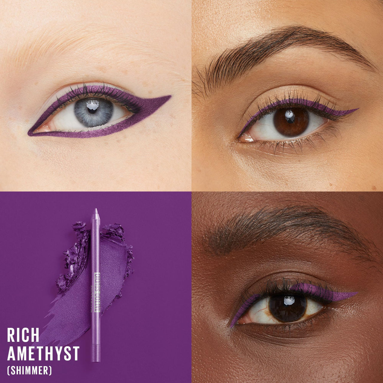 Maybelline TattooStudio Long-Lasting Sharpenable Eyeliner Pencil, Glide on Smooth Gel Pigments with 36 Hour Wear, Waterproof, Rich Amethyst, 1 Count
