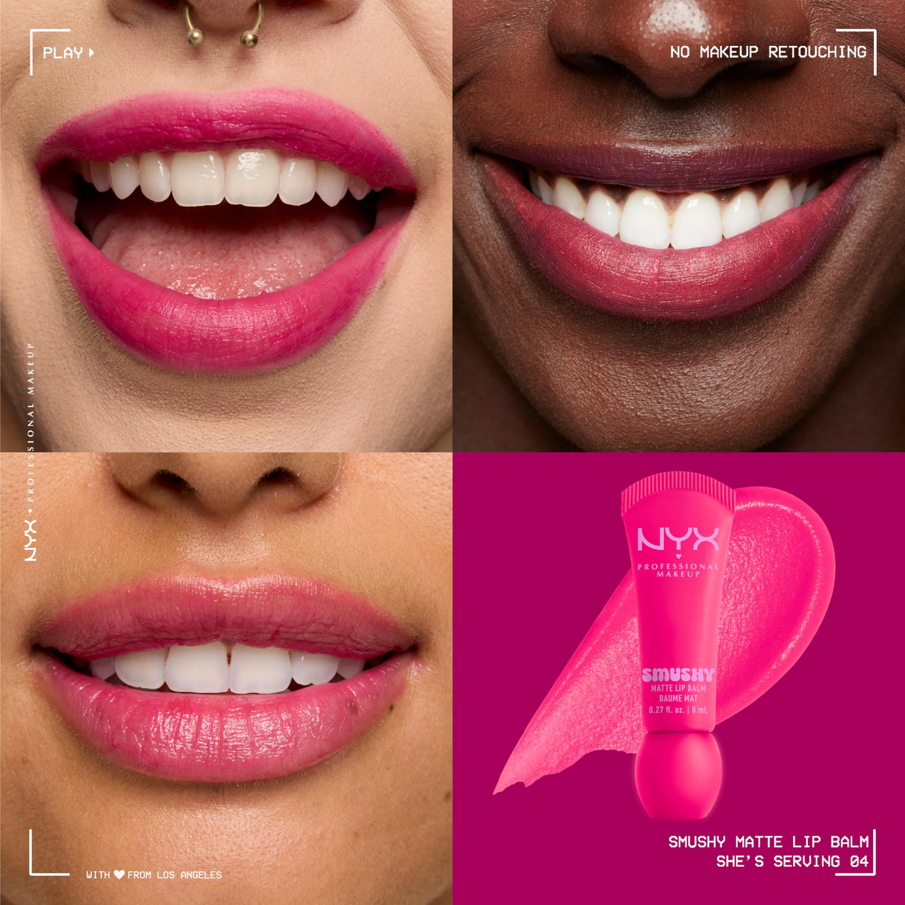 NYX PROFESSIONAL MAKEUP Smushy Matte Lip Balm, Tinted Lip Moisturizer with Soft, Matte Finish - She's Serving (Fuchsia)