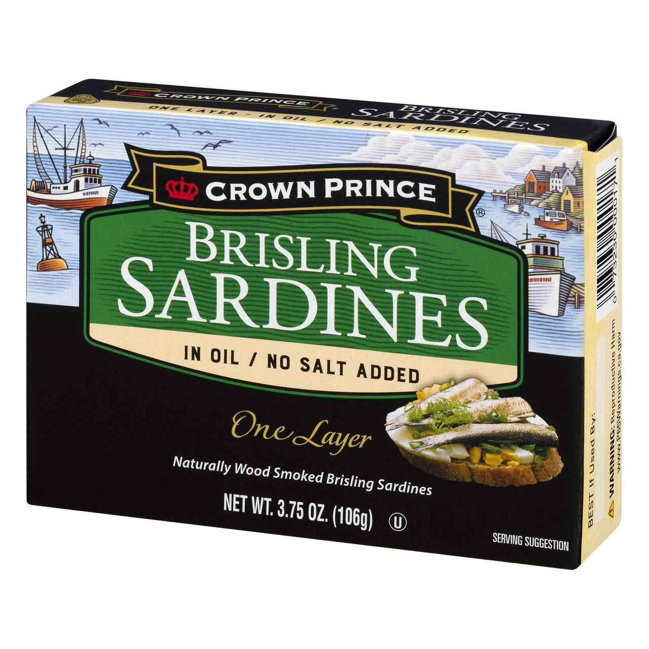 Crown Prince One Layer Brisling Sardines in Oil, No Salt Added, 3.75-Ounce Cans (Pack of 12)