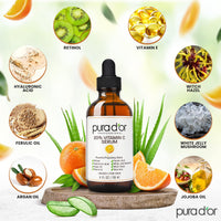 Thumbnail for PURA D'OR 20% Vitamin C Serum 4 Oz - Lightweight Maximum Strength Formula - Retinol, Hyaluronic Acid, Ferulic Acid - Professional Grade Treatment For Face & Eyes, Wrinkles - Men & Women
