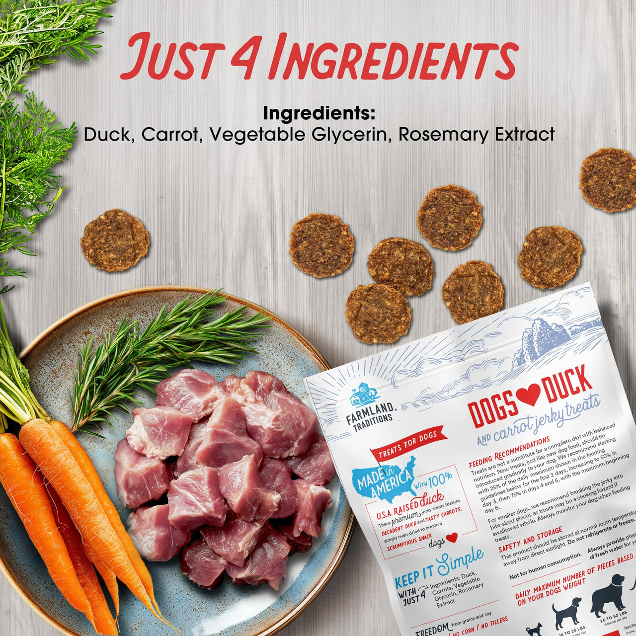 Farmland Traditions Filler Free Dogs Love Duck & Carrot Premium Jerky Treats. (5 oz)
