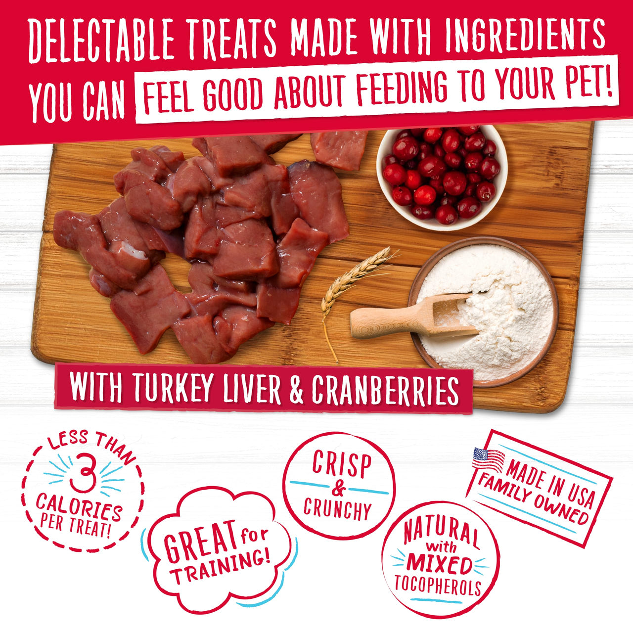 Charlee Bear Original Crunch Dog Treats, Turkey Liver and Cranberries, 16 Ounce Resealable Bag, Low Calorie Training Treats for Dogs, Limited Ingredient, Healthy, Crunchy Dog Snacks, Made in USA