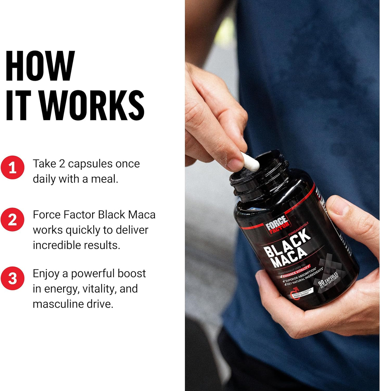 Force Factor Black Maca Root 1000mg Capsules for Men with Black Pepper Extract