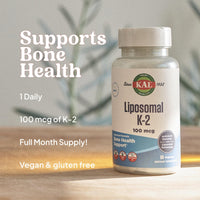 Thumbnail for KAL Liposomal Vitamin K2 Supplement with MK7 100 mcg - High Absorption, Liposomal Technology - Advanced Bone Support - Vegan, Gluten Free, Made Without Soy, 30 Servings, 30 VegCaps