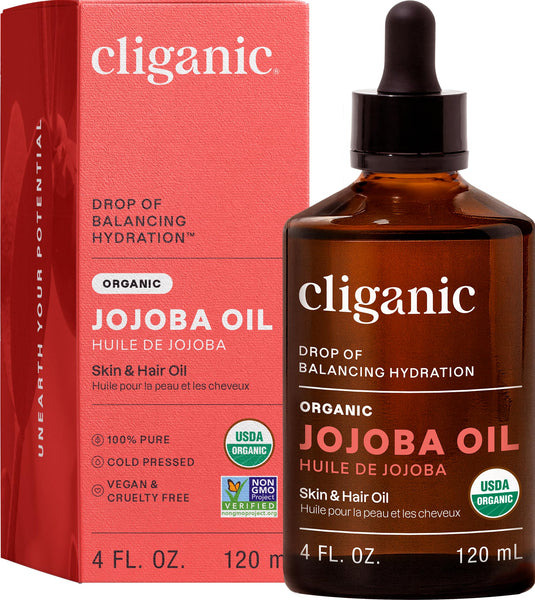 Cliganic Organic Jojoba Oil, 100% Pure (4oz) | Moisturizing for Face, Hair, Skin & Nails | Natural Cold Pressed Hexane Free | Base Carrier Oil