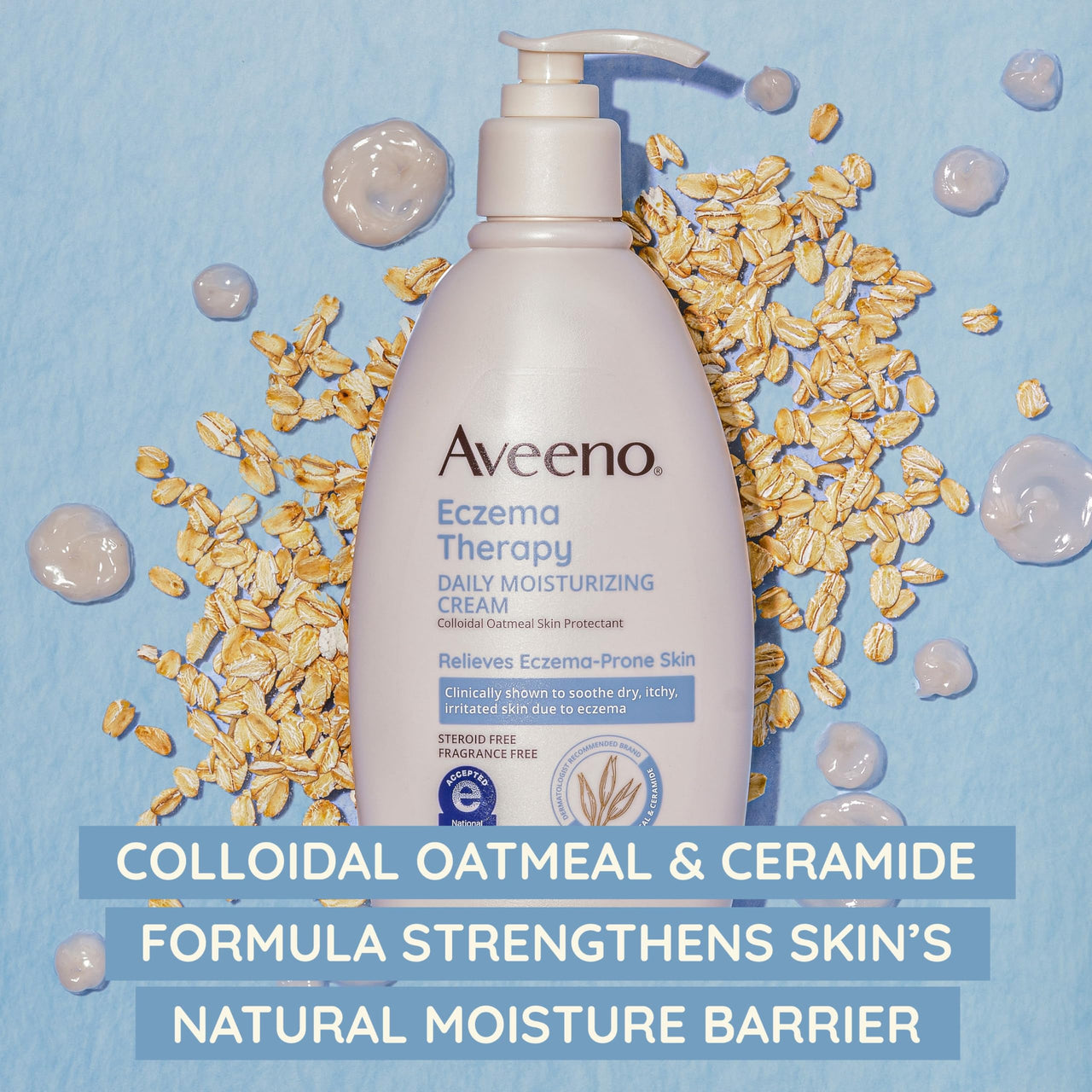 Aveeno Eczema Therapy Daily Moisturizing Body Cream for Sensitive Skin, Soothing Eczema Relief Cream, Colloidal Oatmeal & Ceramide for Dry & Itchy Skin, Steroid- & Fragrance-Free, 7.3 oz