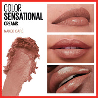 Thumbnail for Maybelline Color Sensational Lipstick, Lip Makeup, Cream Finish, Hydrating Lipstick, Nude, Pink, Red, Plum Lip Color, Naked Dare, 0.15 oz; (Packaging May Vary)