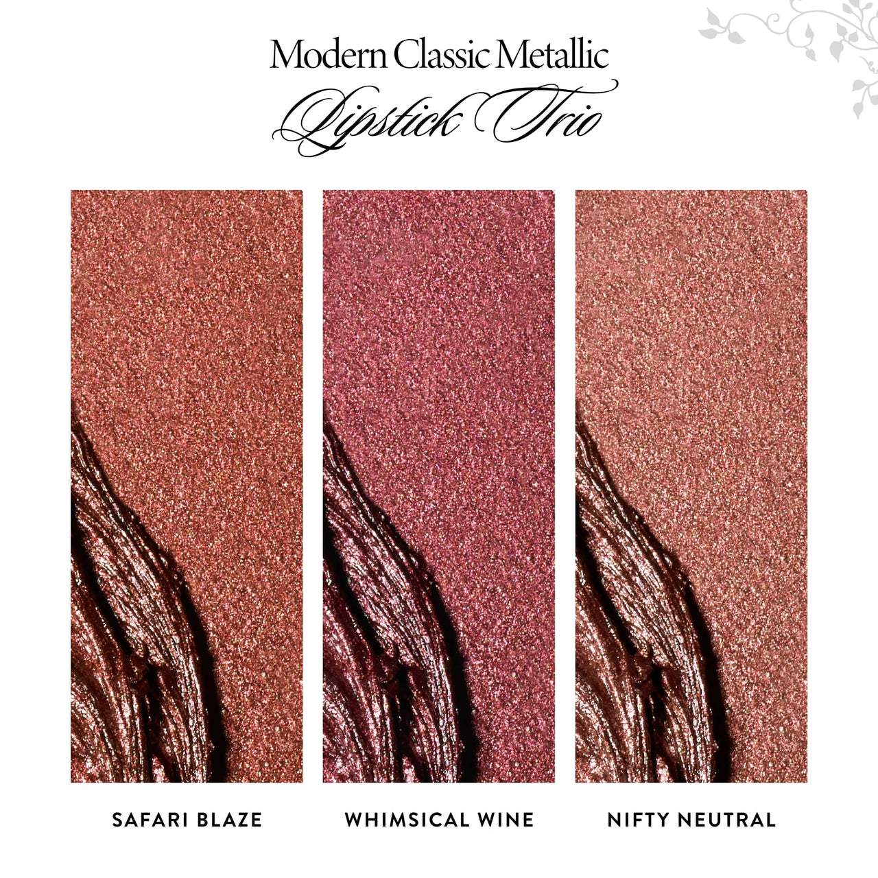 LAURA GELLER NEW YORK Modern Classic Metallic Lipstick Trio - Safari Blaze, Whimsical Wine, Nifty Netural - Metallic Finish