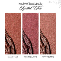 Thumbnail for LAURA GELLER NEW YORK Modern Classic Metallic Lipstick Trio - Safari Blaze, Whimsical Wine, Nifty Netural - Metallic Finish
