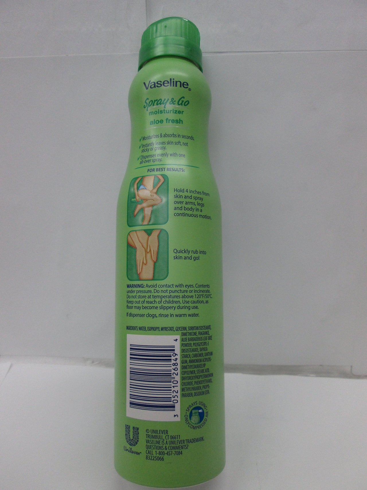 Vaseline Spray & Go Moisturizer, Aloe Fresh, 6.5 oz