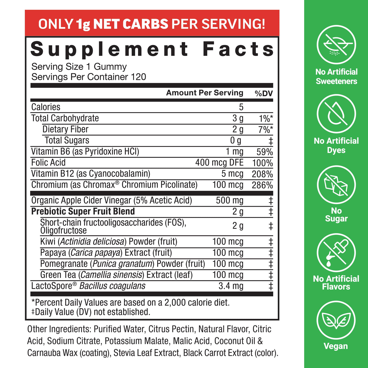 Force Factor ProbioSlim Keto ACV Gummies, Organic Apple Cider Vinegar Gummies with LactoSpore Probiotics & Prebiotics to Support Digestion, Metabolism, & Immune Health, 1 Net Carb, Apple Flavor, 120ct