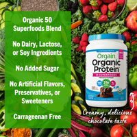 Thumbnail for Orgain Organic Vegan Protein + 50 Superfoods Powder, Creamy Chocolate Fudge - 21g Plant Based Protein, 9g Prebiotic Fiber, No Lactose, Gluten Free, No Added Sugar, 2.02 lb (Packaging May Vary)