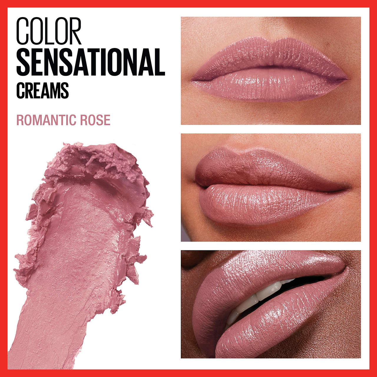 Maybelline Color Sensational Lipstick, Lip Makeup, Cream Finish, Hydrating Lipstick, Romantic Rose, Pink ,1 Count