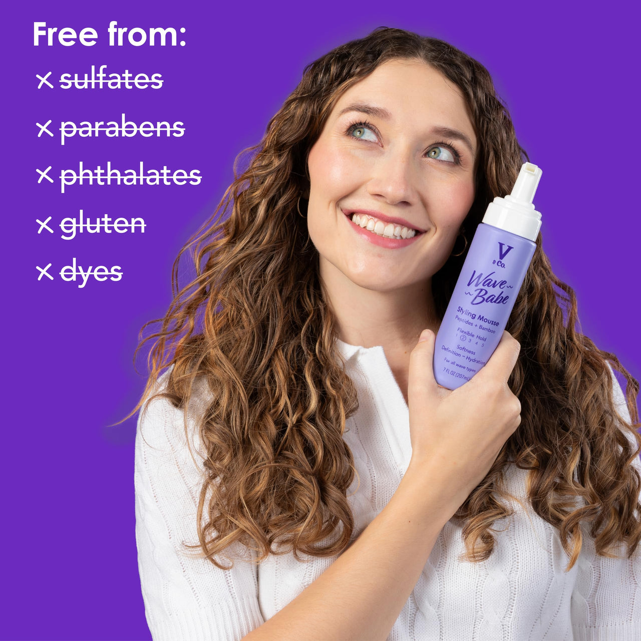 V&Co. Wave Babe Styling Mousse – Hair Mousse for Wavy Hair, Frizz Control & Volume – Lightweight Flexible Hold,Hydrating Hair Styling Product with Peptides & Bamboo Extract – 7 oz