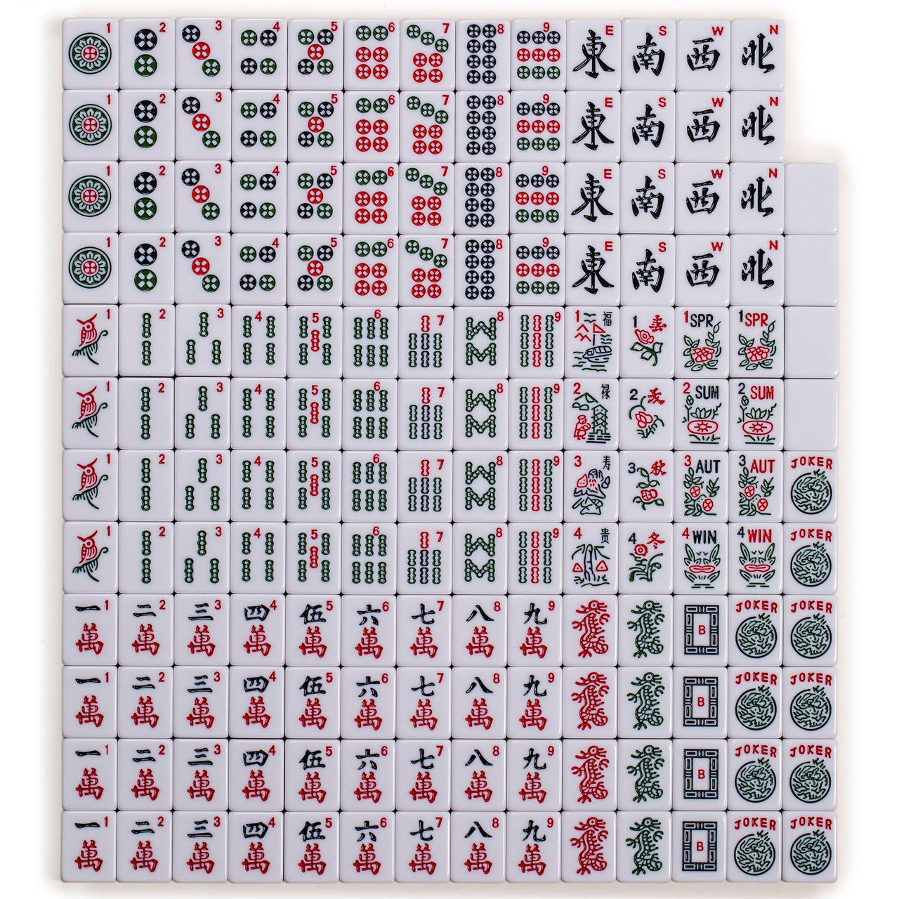Yellow Mountain Imports American Mahjong Set, Huntington with 166 Melamine Mahjong Tiles, Mineral Green Soft Case - 4 All-in-One Racks with Pushers, Scoring Coins, Dice, and Wind Indicator