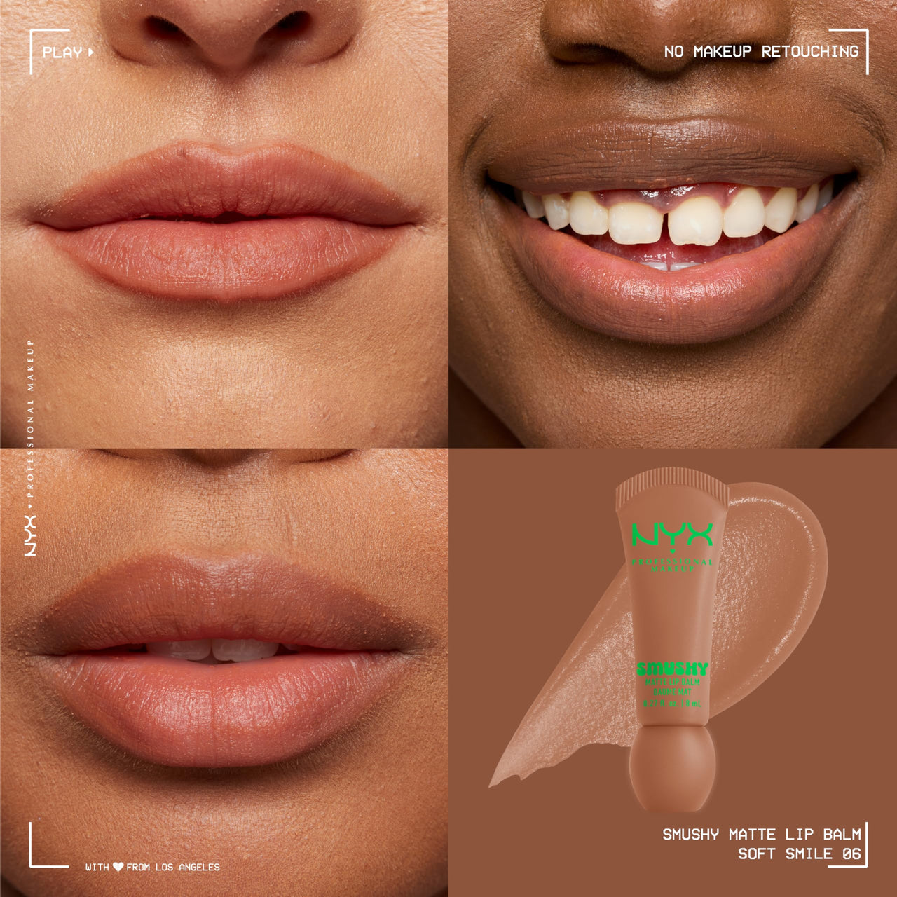 NYX PROFESSIONAL MAKEUP Smushy Matte Lip Balm, Tinted Lip Moisturizer with Soft, Matte Finish - Soft Smile (Soft Nude)