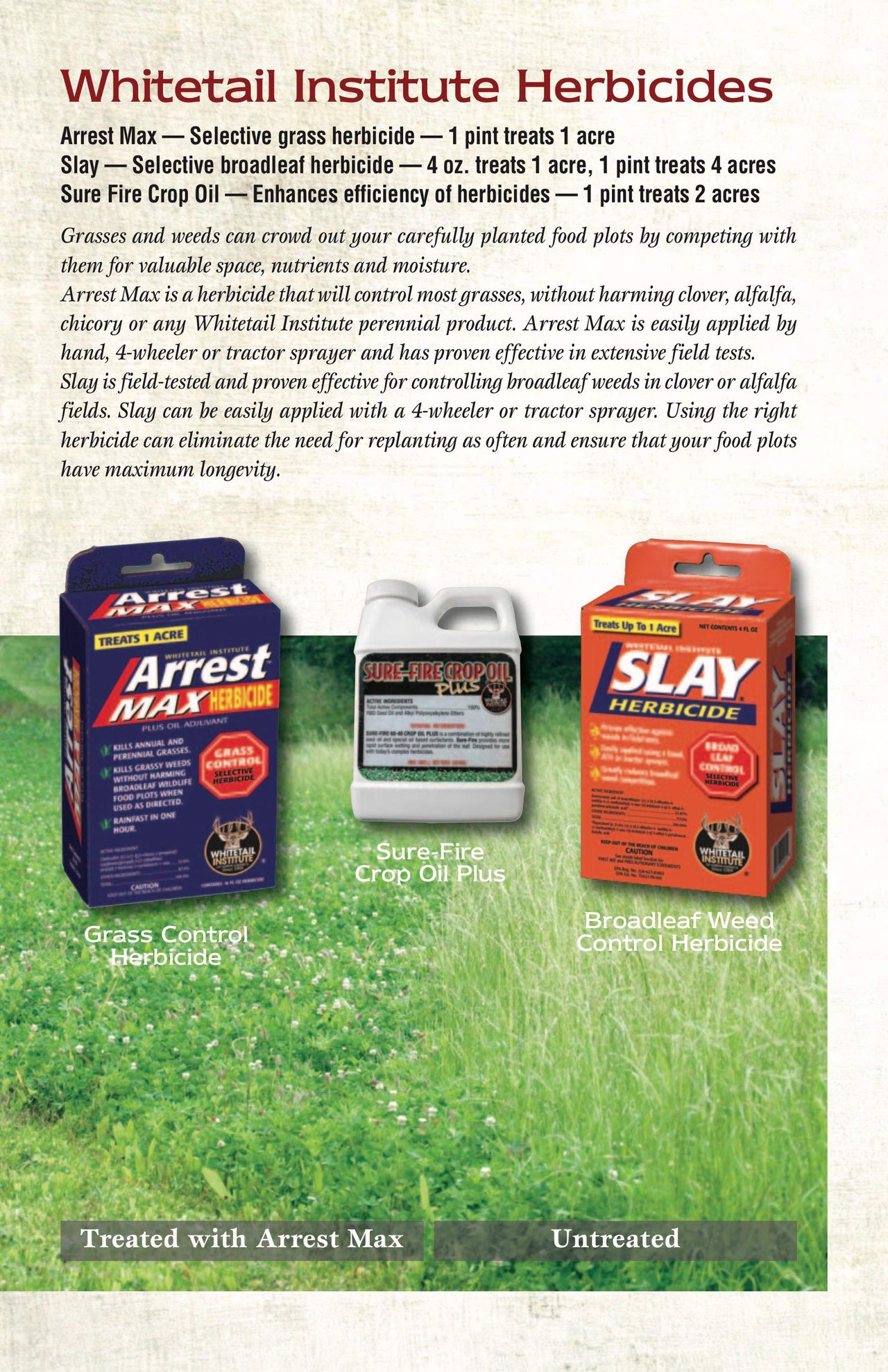 Whitetail Institute Arrest Max Selective Grass Control Herbicide Specifically Developed for Deer Food Plots, 1 Pint